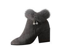 KQIVAM Bottes fourrées femme Brogues Texanes pour Femmes Bottes mi mollet femme cuir avec talon large bas, fermeture éclair latérale, style moto,classique Bottines,Confortable Antidérapant Snow Boots