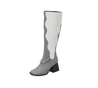 KQIVAM Bottes Haute En Similicuir Boots Santiag Cowboy Femme Basse Bottes À Plateforme Décontracté Bottines à Talons éPais Confort Chic Tendance Chaussures Durable Tendance Boots Grande Taille