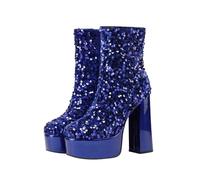 KQIVAM Bottines À Talons Bottines À Bout Femme Boots Santiag Cowboy Femme Basse Bottes Plate-forme Femmes Décontracté Bottes à Talons éPais Talon épais Confort Chic Tendance Chaussures Boots