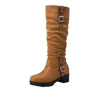 KQIVAM Bottines À Talons Bottines À Bout Femme Plissées Boots Santiag Cowboy Femme Basse Bottes À Plateforme Décontracté Bottes à Talons éPais Confort Chic Tendance Chaussures Durable Boots