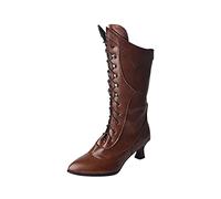 KQIVAM Chaussons Bottes Femme Hiver Bottines À Talons Bloc Bottes Fermeture Décontracté Style Rétro Chaussures Extérieur Antidérapant Femmes Style Western Bottes De Neige Fourrure Doublé Chaud