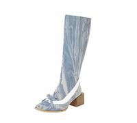 KQIVAM Chaussons Bottes Femme Hiver Bottines De Cow-Boy Mi-Mollet Pour Femmes Avec Talon Large Bas, Bottes Mollets Larges Extensible Style Moto, Bout Rond Classique, Fermeture Éclair Latérale