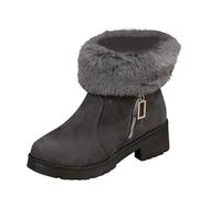 KQIVAM Femme Bottes de Neige Fourrure Doublé Chaud Outdoor Bottines Mi-Mollet avec Fermeture Eclair Tendance Décontracté Bottes avec talon large bas bout rond classique,Talon épais Femme Chaussures