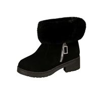 KQIVAM Femme Bottes de Neige Fourrure Doublé Chaud Outdoor Bottines Mi-Mollet avec Fermeture Eclair Tendance Décontracté Bottes avec talon large bas bout rond classique,Talon épais Femme Chaussures