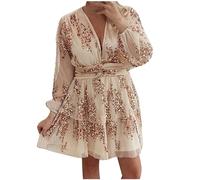 KQIVAM Femmes Col V Robe à Manches Longues Casual Paillettes Robes Courte Chic et Elegant Couleur Unie Brillant Robe Au Genou Soirée Fête Cocktail Robe Annee 20 Robe Paillette Femme