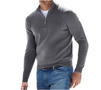 KQIVAM Pull Basique zippé en Cachemire pour Homme, Polo Classique, Pull col v pour Homme, Manches Longues, Toucher Doux, Quart de Zip Pull Camionneur Homme,Gris,M