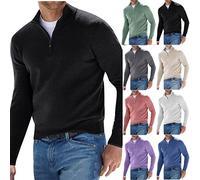 KQIVAM Pull Basique zippé en Cachemire pour Homme, Polo Classique, Pull col v pour Homme, Manches Longues, Toucher Doux, Quart de Zip Pull Camionneur Homme,Noir,M