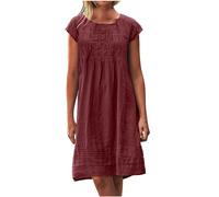 KQIVAM Robe D'été Femme Chic et Elegant Pas Cher Midi Mode Mi Longue Robe Lin Coton Ete Manche Courte Décontractée Midi Robes Lâche Ample Sexy Dress Rétro Bohème Jupe Robe de Ceremonie Femme