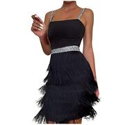 KQIVAM Robe Gatsby sans Manche Femme 1920S Robe à Frange Bretelles Réglables Robe à Paillettes Charleston pour Déguisement Soirée Danse Latine 3 Couleurs
