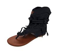 KQIVAM Sandales Femme Plates Chaussure Été Plats Sandals Bout Ouvert Plage Tongs Roman Lacets Franges Bohême Sandale Chaussures Femmes Flip Flops