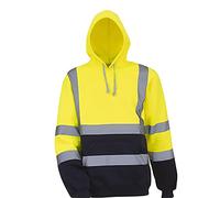 KQIVAM Sweat à Capuche Homme entièrement doublée en Polaire Haute visibilité Hoodie Sweat Homme Capuche avec Poche Kangourou Haute Visibilité Blouson de Travail Hiver Veste en Polaire Réfléchissante