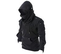 KQIVAM Sweats à Capuche Homme Cyberpunk avec Masque et Cordon Hoodie Vintage Sweat Homme Gothique Steampunk Manches Longues pour Chevalier Medieval Pull d'armure de Bandage Costume Renaissance