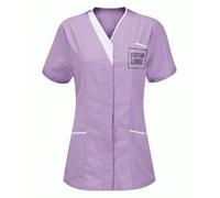 KQIVAM Tunique MéDicale Femme Manches Courtes Blouse Col en V Infirmiere Uniforme De Travail Haut Tenue Aide Soignante Professionnelle VêTement Couleur Unie Lavables Durables Ensemble avec Poches