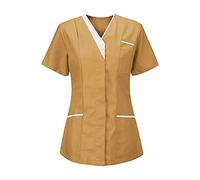 KQIVAM Tunique MéDicale Femme Manches Courtes Blouse Col en V Infirmiere Uniforme De Travail Haut Tenue Aide Soignante Professionnelle VêTement Couleur Unie Lavables Durables Ensemble avec Poches