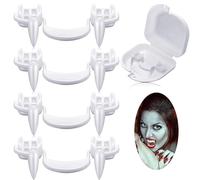 KQLHLHDYZ 4 Paires de Dent de Vampire pour Halloween, Crocs de Vampire d'halloween, Dent de Vampire Rétractables avec Boîte Portable, Faux Dentures pour Enfants Adultes Halloween Carnaval, Fêtes