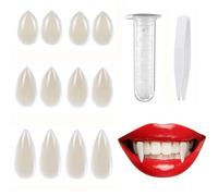 KQLHLHDYZ Dents de Vampire, 6 Paires Crocs de Vampire d'Halloween, Dents Prothèses Dentaires Costume d'halloween Accessoires de Fête avec Adhésif à Pastilles de Dents pour Cosplay Halloween Party