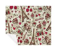 KQNZT Couvre-lit, Couverture en Flanelle Douce et Confortable,Vintage Paris Tour Eiffel Coeur Rose