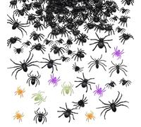 KQOZG 52 décorations d'Halloween avec motifs d'araignées, 7 tailles différentes en plastique, réalistes pour table, accessoires de farces, fausses araignées noires pour une ambiance effrayante