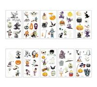 KQOZG 80+ Pièces Tatouages Temporaires Lumineux Halloween, Citrouille Fantôme Araignée Stickers Brillants pour Enfants, Accessoires de Décoration pour Fête Halloween