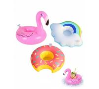 KQOZG Lot de 3 Porte-Gobelets Gonflables Flottants Flamant Rose pour Piscine, Spa & Fêtes | Bouée Boisson Décorative Robuste, Idéal Plage & Bain.