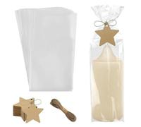 KQOZG Sac à bougie Set de 50 sacs en cellophane 12,5x27,5 cm OPP Sacs en cellophane avec 50 étiquettes cadeau kraft et ficelle pour bougie, bonbons et biscuits emballage Mariage Parti Saint-Valentin
