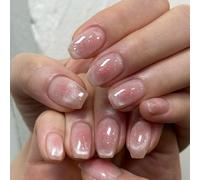 KQueenest Cat Eye Lot de 30 faux ongles à coller - Rose ombré pailleté - Cercueil - Avec colle - Faux ongles en verre scintillant - À coller - Pour femme