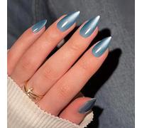 KQueenest Cateye Press On Nails - Lot de 30 faux ongles à coller - Bleu bébé - En acrylique - Taille moyenne - Court - Paillettes - À coller - Pour femme