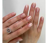 KQueenest Chrome Press On Nails Lot de 24 faux ongles à coller - Vieux rose pailleté - Court carré - Paillettes - En acrylique - Pour femme