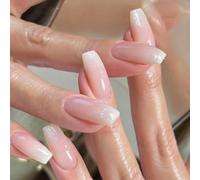 KQueenest Lot de 24 faux ongles à presser à paillettes moyennes - Bout français - Cercueil avec paillettes scintillantes - Style luxueux - Réutilisable - Pour femme