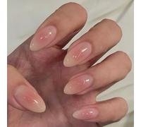 KQueenest Lot de 24 faux ongles à presser courts en forme d'amande française - Rose pâle dégradé - Ajustement parfait - Réutilisable - Pour femme - Pour un usage quotidien