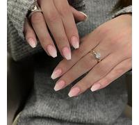KQueenest Lot de 24 faux ongles à presser ombrés courts et moyens, cercueil français, ballerine courte, dégradé blanc layette, rose layette, ajustement parfait, ongles en gel réutilisables pour femme