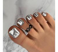 KQueenest Lot de 24 faux ongles courts carrés à coller - Effet métallique - En acrylique - Paillettes - Pour femme