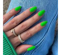 KQueenest Lot de 24 faux ongles courts en acrylique, en forme d'amande, vert clair, ballerine, gelée, cercueil, à coller, courts, brillants, faux ongles à coller, simples en acrylique, pour femmes