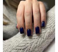 KQueenest Lot de 24 faux ongles press on nails courts carrés à coller, en gel acrylique brillant, couleur unie naturelle, pour femme - Bleu marine
