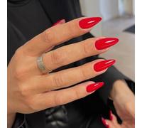 KQueenest Lot de 24 faux ongles press on nails - En acrylique - En forme d'amande moyenne - À coller - Couleur naturelle - Couleur unie - En gel brillant - Couvrance complète - Pour femme