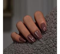 KQueenest Lot de 28 faux ongles à presser courts et moyens carrés avec colle, marron chocolat et café brillant - Réutilisables - Pour femme