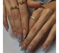 KQueenest Lot de 30 faux ongles à coller, en gel souple, en forme d'amande, courts, en acrylique, manucure française, à coller, pour femme - Bleu