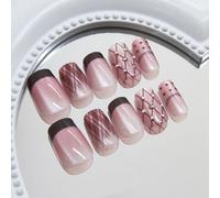 KQueenest Lot de 30 faux ongles à coller - French Eye - En gel souple - Courts - Avec perles à pois et perles - Rose - À coller - Pour femme