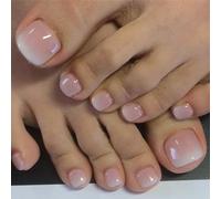 KQueenest Lot de 30 faux ongles à presser - Rose ombré - Courts carrés - En acrylique naturel - Ongles artificiels élégants et brillants - Couvrants complets - Pour femme