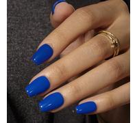 KQueenest Lot de 30 faux ongles courts à presser bleu roi avec colle, bleu vif vif, opaques et réutilisables en gel souple à coller pour femme