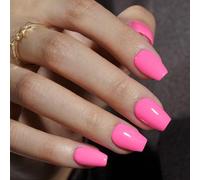 KQueenest Lot de 30 faux ongles courts à presser rose vif avec colle, rose fluo vif, opaques, réutilisables pour femme