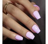 KQueenest Lot de 30 faux ongles courts à presser violet clair avec colle - Lavande pastel unie - Opaque et réutilisable - Pour femme - Lilas