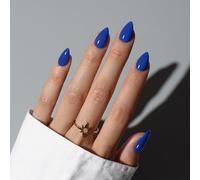 KQueenest Lot de 30 faux ongles courts en gel souple à coller - Bleu roi clair - Amande - Couleur unie élégante - Avec colle - Brillant - Naturel - Pour femme