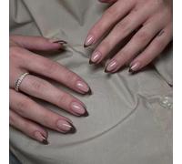 KQueenest Lot de 30 faux ongles courts en gel souple - French Tip - Marron - À coller - Courts - En acrylique - Pour femme