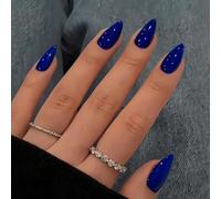 KQueenest Lot de 30 faux ongles press on nails courts en acrylique, en forme d'amande, bleu roi, à coller, en gel brillant, à coller, pour femme