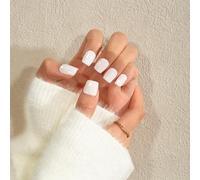 KQueenest Press on Nails Lot de 24 faux ongles courts avec colle - Blanc transparent - Courts, unis - Carrés - Pour femmes et filles