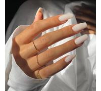 KQueenest Press On Nails Lot de 24 faux ongles longs carrés en acrylique, forme d'amande, cercueil, blancs, brillants en gel gelé, à coller, ballerine, couleur unie, pour femme