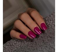 KQueenest Press on Nails Lot de 28 faux ongles courts et moyens à coller - Violet foncé - Couleur unie - Carré, baie, cercueil - Pour femme