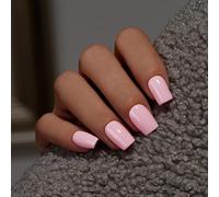 KQueenest Press on Nails Lot de 28 faux ongles courts et moyens - Sheer Clair Baby Rose clair à coller avec de la colle Couleur unie Carrée Rose cercueil Pour femmes et filles
