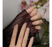 KQueenest Press on Nails - Lot de 30 faux ongles courts à coller - Marron - Forme carrée - French Tip - Avec colle - Pour femme